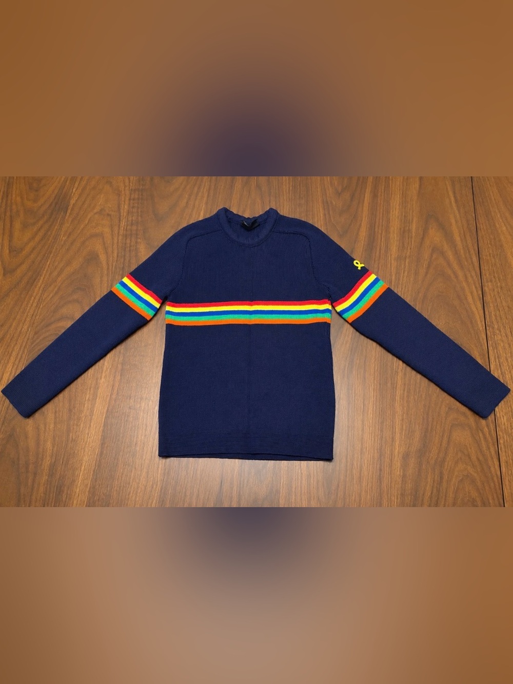 Vintage Demetre Pure Virgin Wool Rainbow Stripe Ski Sweater Juniors M Navy USA